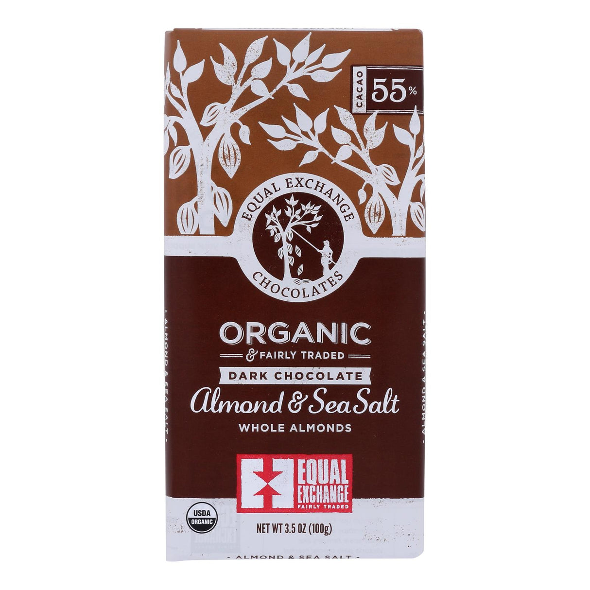 Equal Exchange Organic Dark Chocolate with Almond and Sea Salt (Pack of 10) - 3.5 Oz. - Cozy Farm