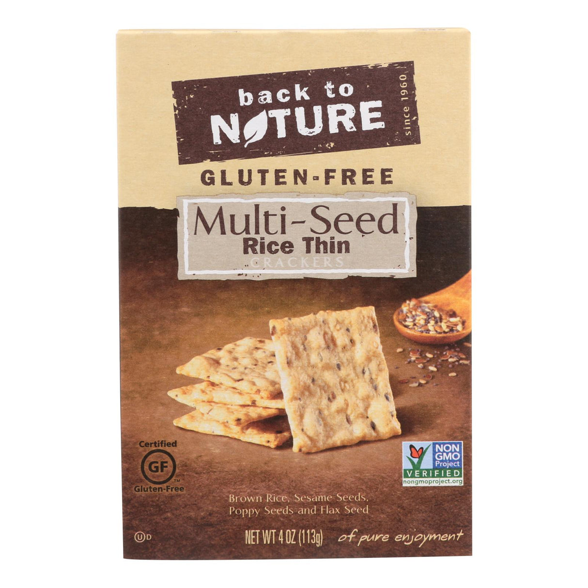 Back To Nature Multi Seed Rice Thin Crackers, Brown Rice with Sesame, Poppy and Flax Seeds (Pack of 12 - 4 Oz. Each) - Cozy Farm
