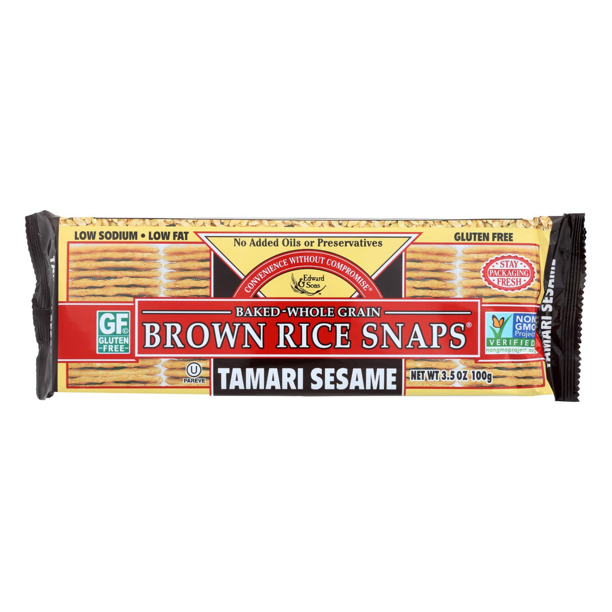Edward & Sons Tamari Sesame Brown Rice Snaps, 12 Pack - 3.5 Oz Each - Cozy Farm