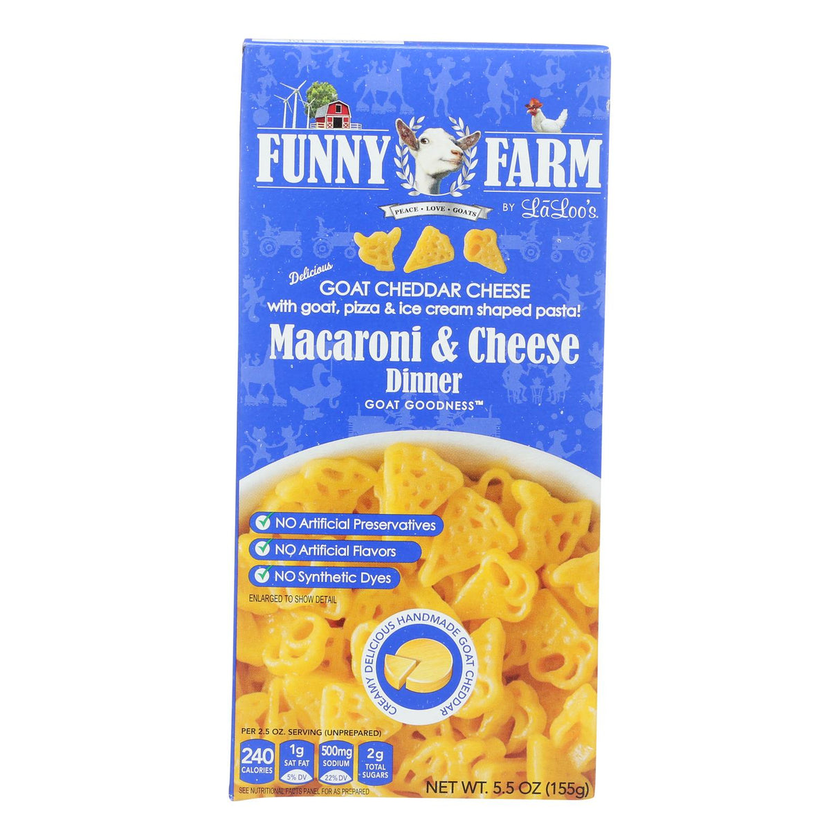 Funny Farm Goat Cheddar Cheese Macaroni & Cheese Dinner, Pack of 8 - Cozy Farm