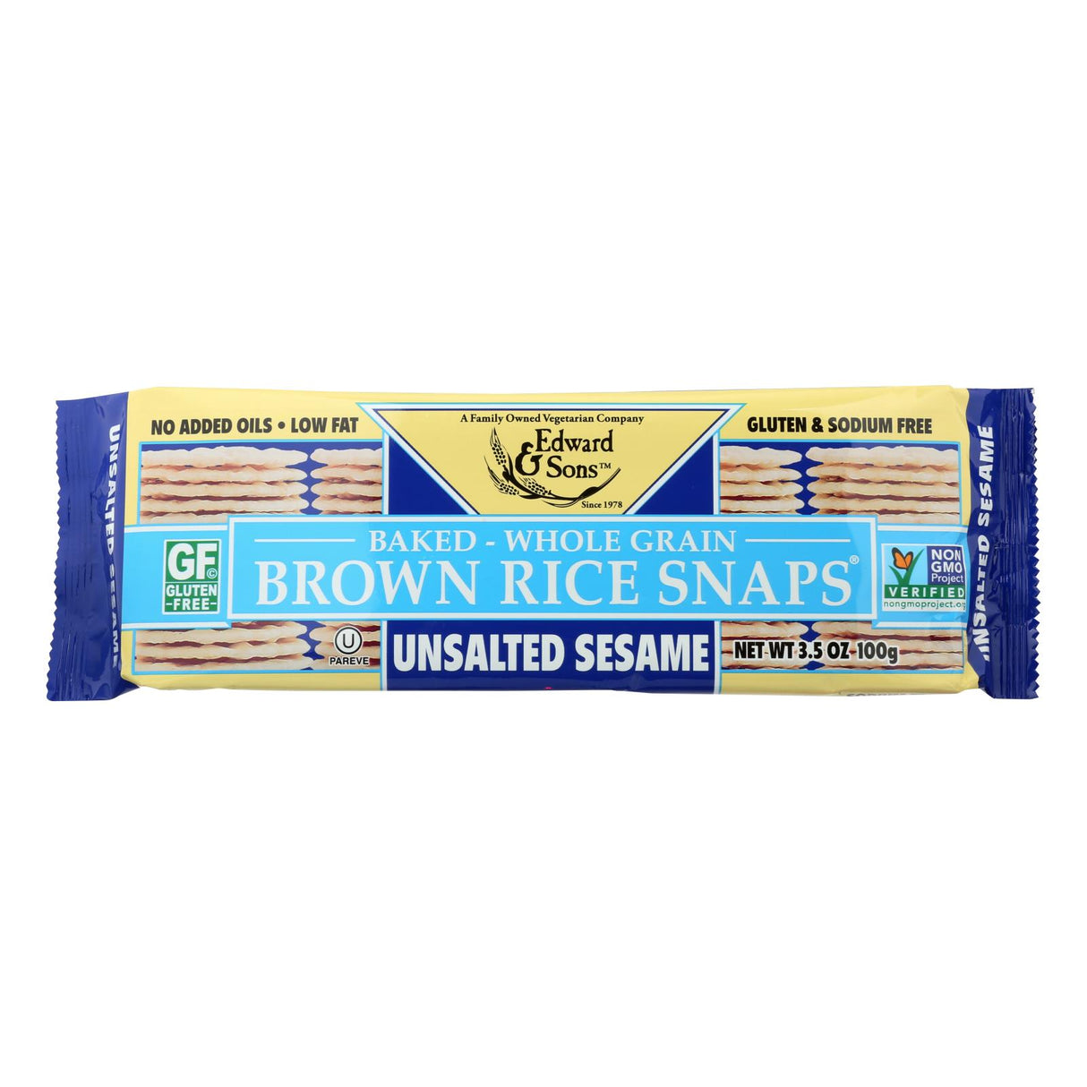 Edward and Sons Brown Rice Snaps (Pack of 12) - Unsalted Sesame, 3.5oz - Cozy Farm