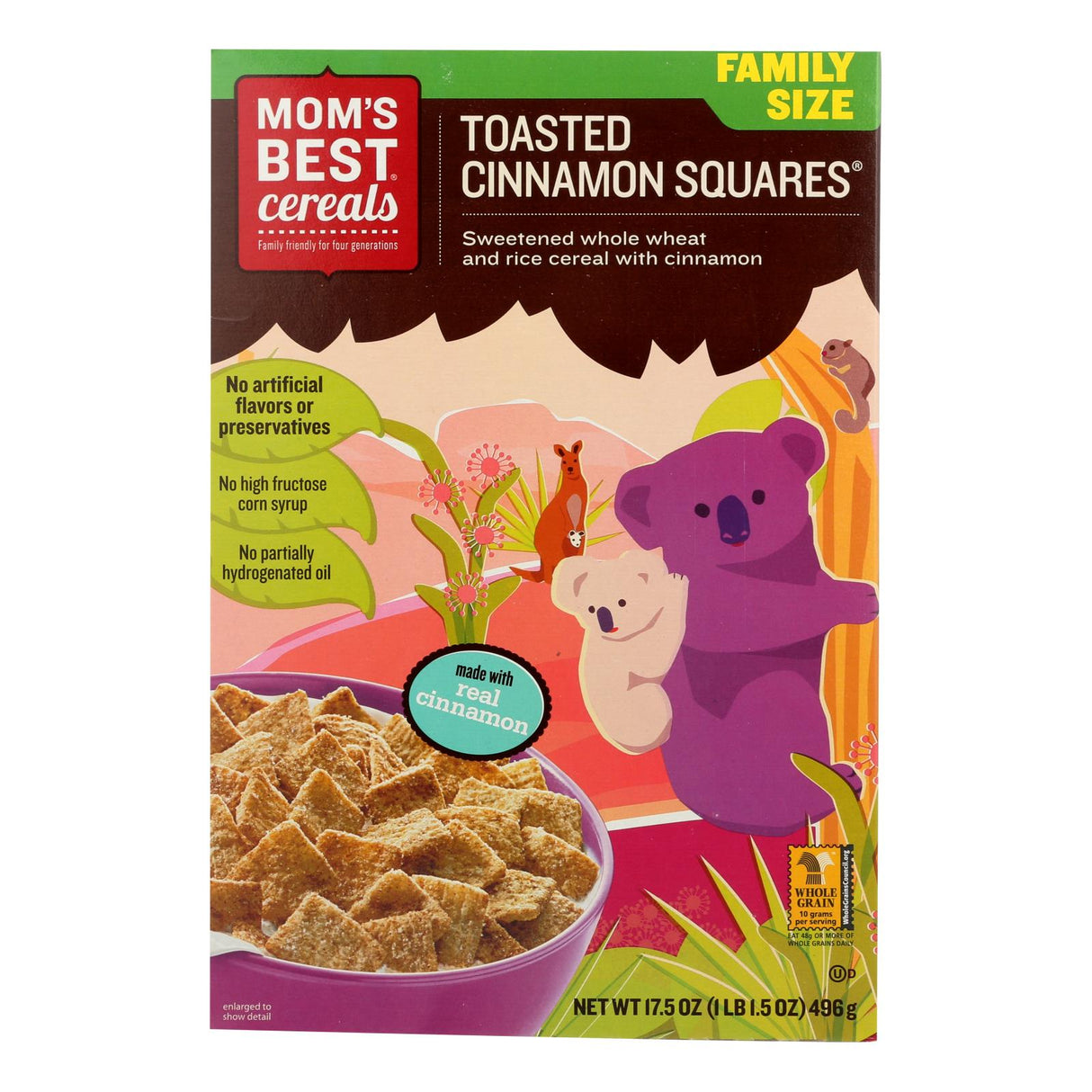 Mom's Best Naturals Toasted Cinnamon Squares, 17.5 Oz (Pack of 14) - Cozy Farm