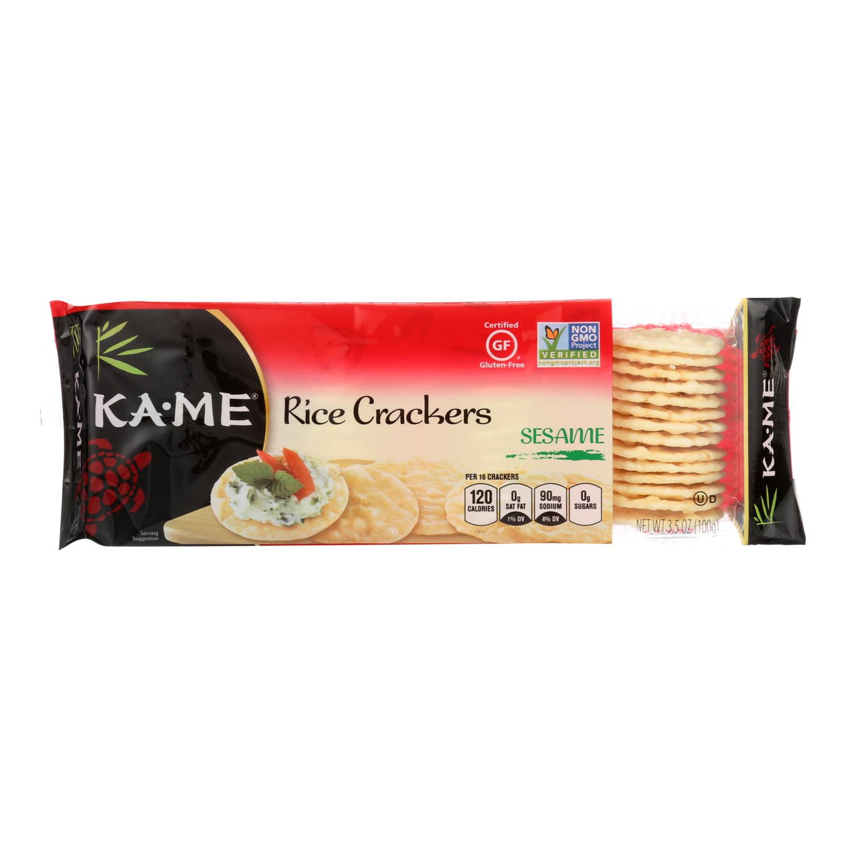 Ka'me Sesame Rice Crackers, 3.5 Oz. (Pack of 12) - Cozy Farm