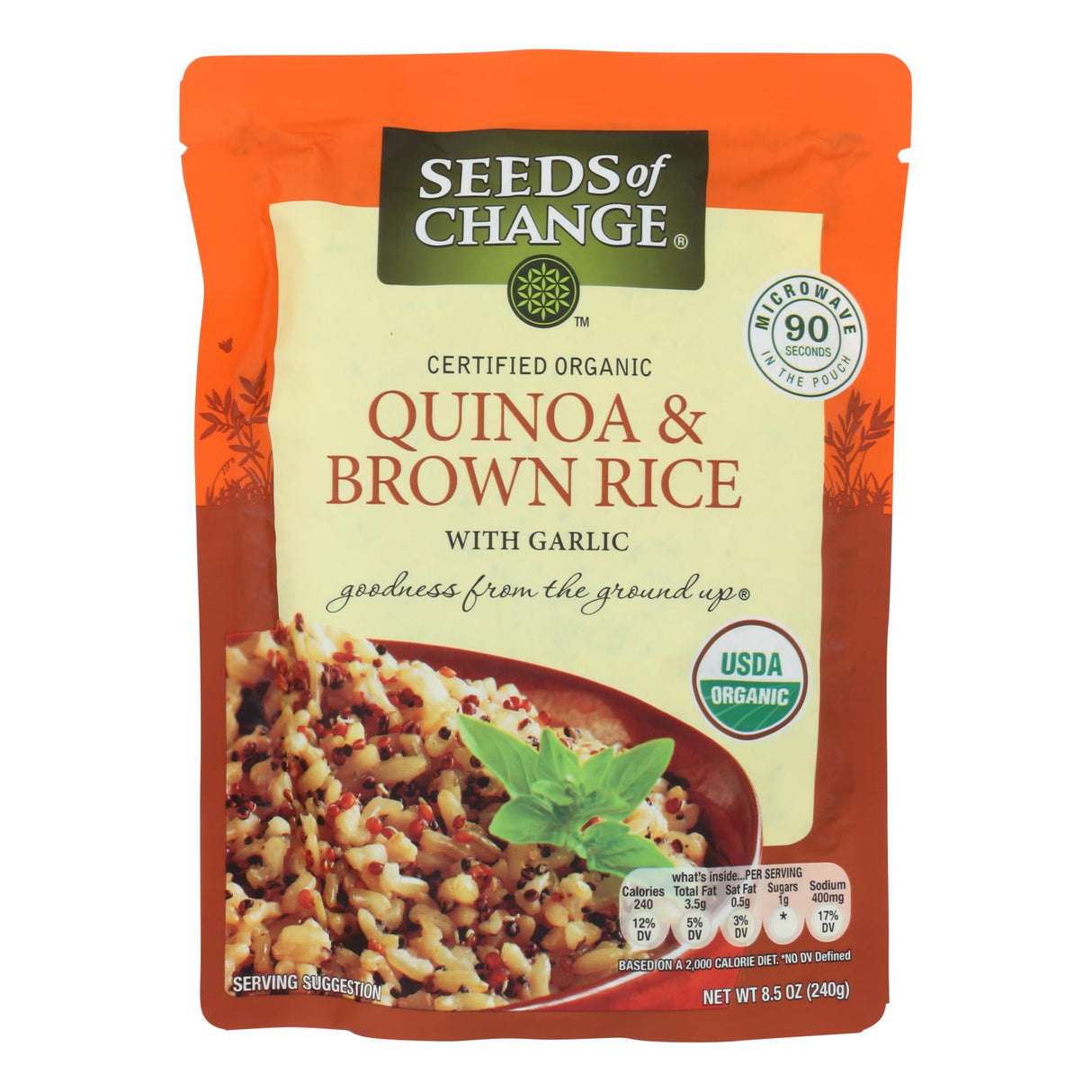 Seeds of Change Organic Quinoa + Brown Rice with Garlic, 8.5 Oz. (Bulk Pack of 12) - Cozy Farm