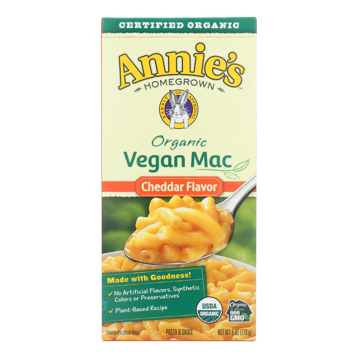 Annie's Homegrown Vegan Macaroni & Cheese - 6 Oz. Organic Cheddar (Pack of 12) - Cozy Farm