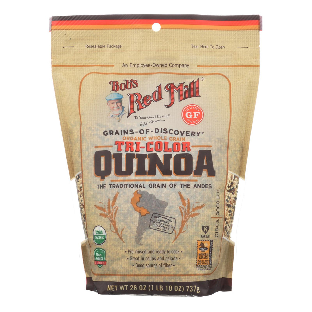 Bob's Red Mill -Organic Whole Grain Tri-color Quinoa (Pack of 4 - 26 Oz.) - Cozy Farm