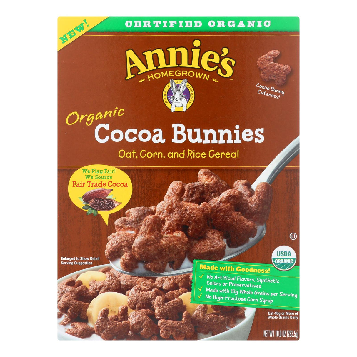 Annie's Homegrown Organic Cocoa Bunnies Oat with Corn and Rice Cereal, 10-Ounce Packs (10 Count) - Cozy Farm