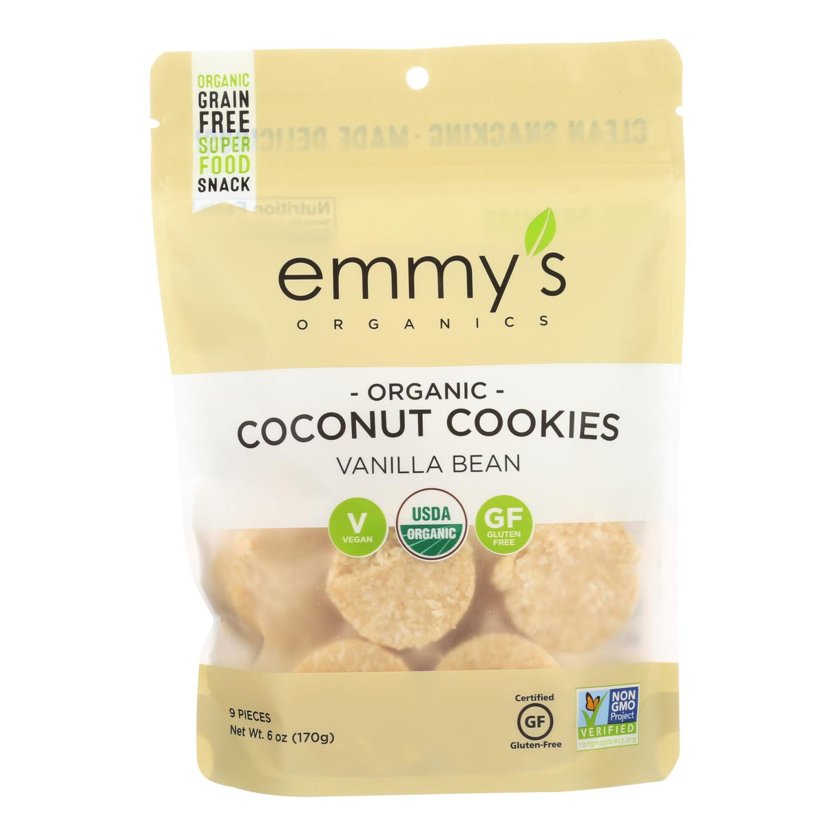 Emmy's Organics Vanilla Organic Coconut Cookies (Pack of 8 - 6 Ounces) - Cozy Farm
