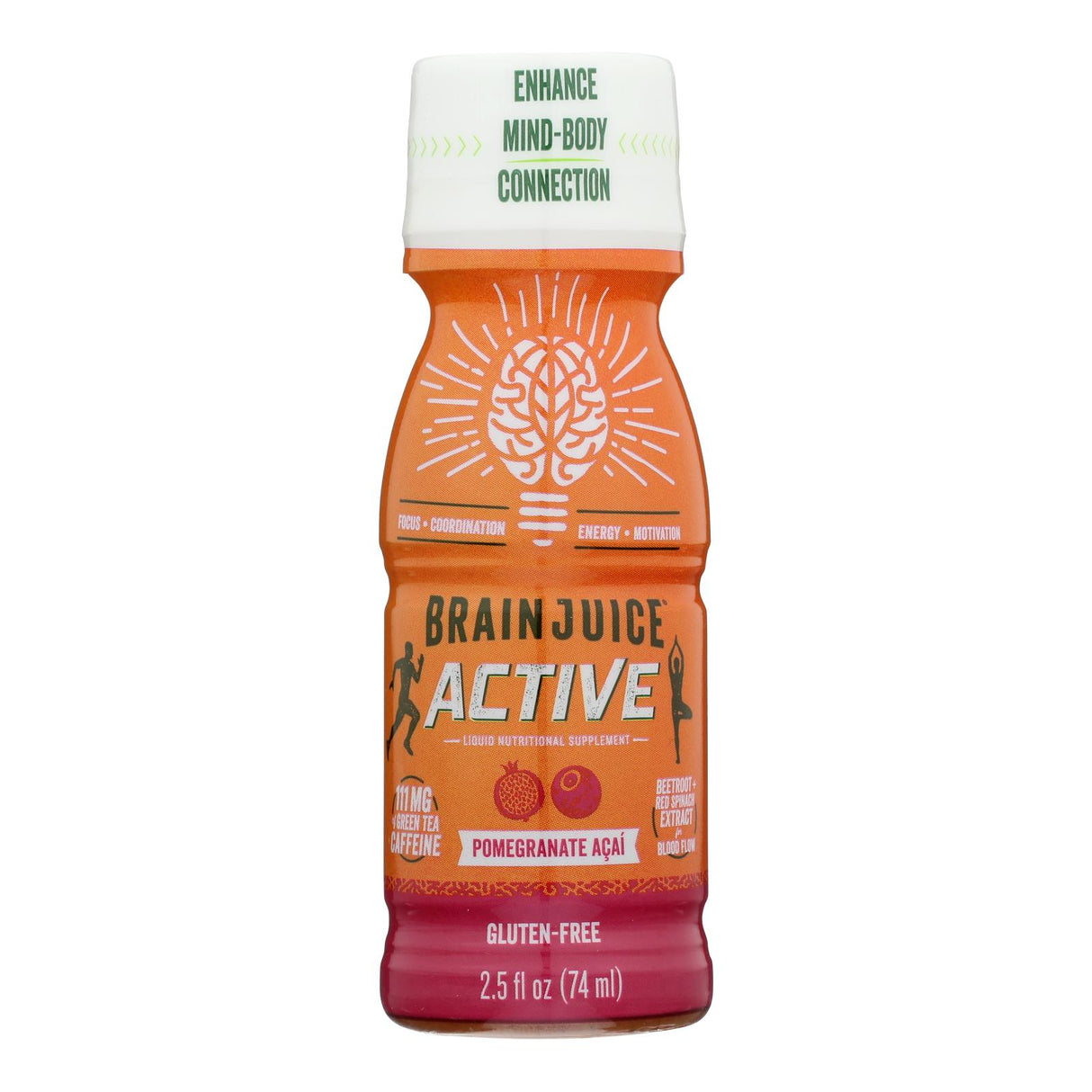 Brain Juice Pre-Workout Pomegranate Acai Active Shots (Pack of 12 - 2.5 Oz.) - Cozy Farm