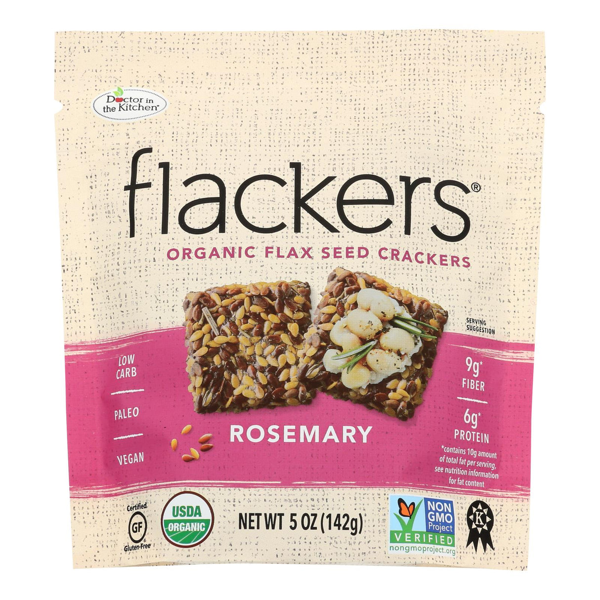 Doctor In The Kitchen Organic Rosemary Flax Seed Crackers, 6 x 5 Oz. - Cozy Farm