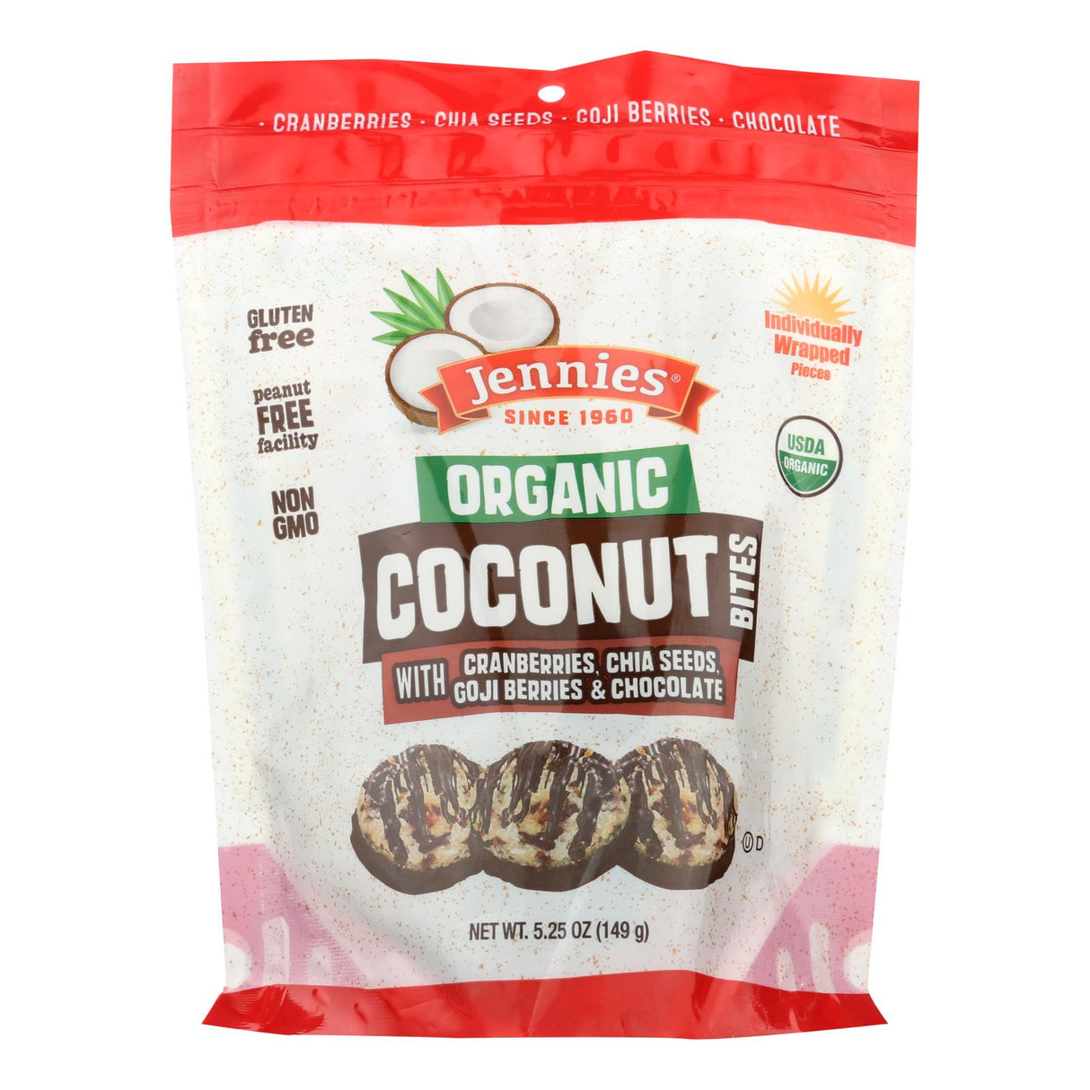 Jennies Coconut Bites, Cranberry Goji, 5.25 Oz., Pack of 6 - Cozy Farm