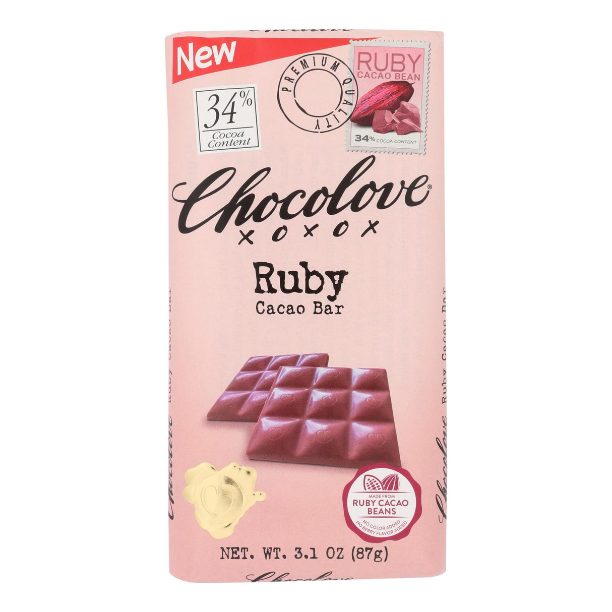Chocolove Xoxox Ruby Cacao Bean Bar, Rich and Fruity, 3.1 Oz Bar (Pack of 12) - Cozy Farm