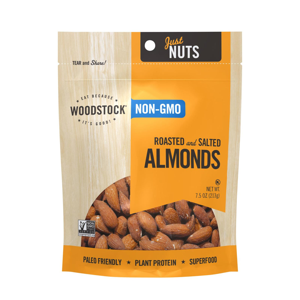 Woodstock Wholesome Roasted & Salted Non-GMO Almonds (8 Pack, 7.5 Oz./Pack) - Cozy Farm
