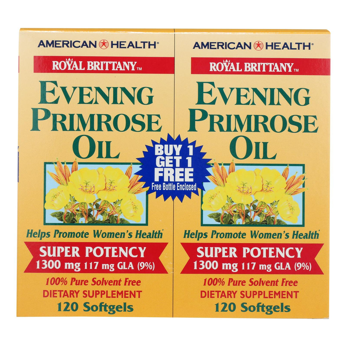 Royal Brittany Evening Primrose Oil 1300 Mg - Twin Pack (120+120 Softgels) by American Health - Cozy Farm