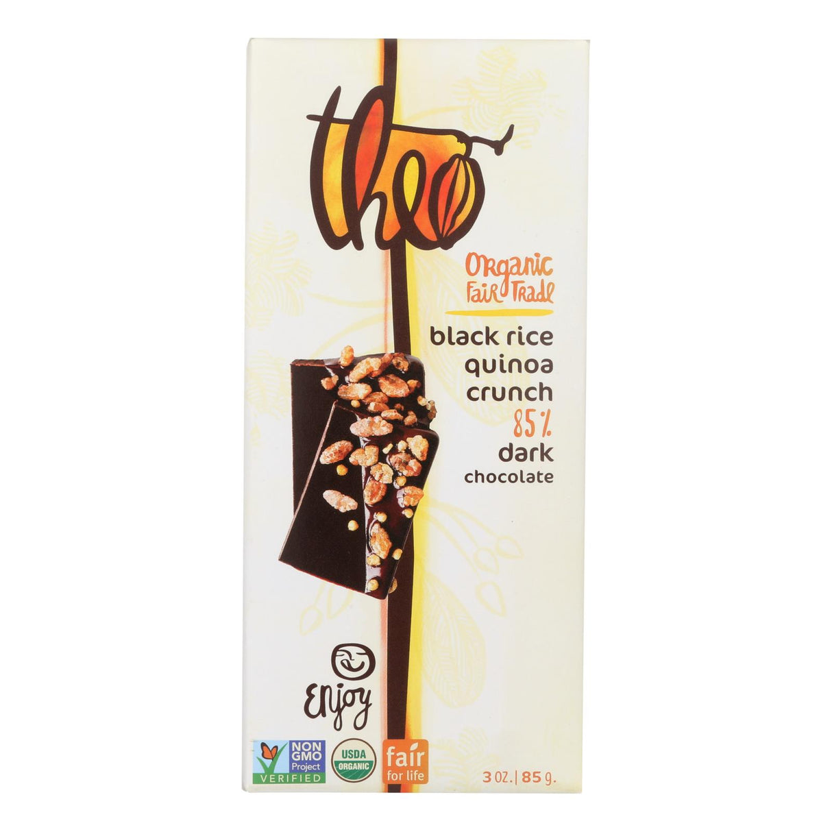 Theo Chocolate Black Rice Quinoa Crunch (Pack of 12) - 85% Dark Chocolate, 3 Oz. - Cozy Farm