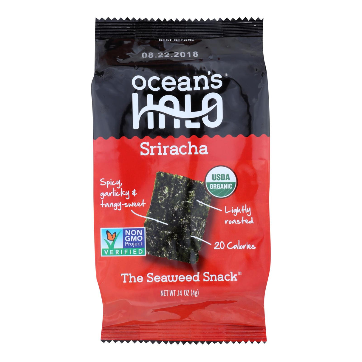 Ocean's Halo Sriracha Seasoned Seaweed, 12-Pack of .14 oz Bags - Cozy Farm