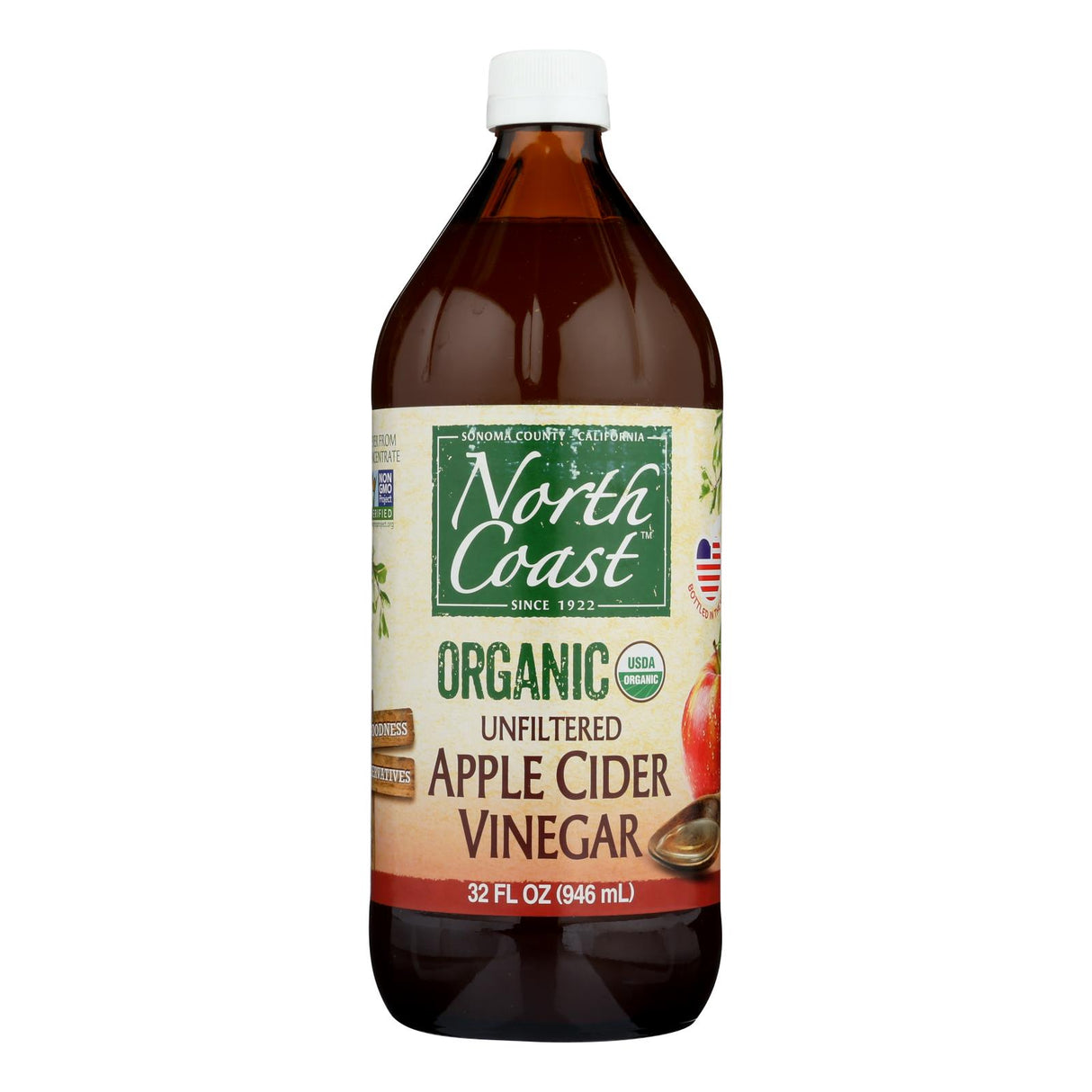 North Coast Organic Unfiltered Apple Cider Vinegar (32 Fl. Oz., Pack of 6) - Cozy Farm