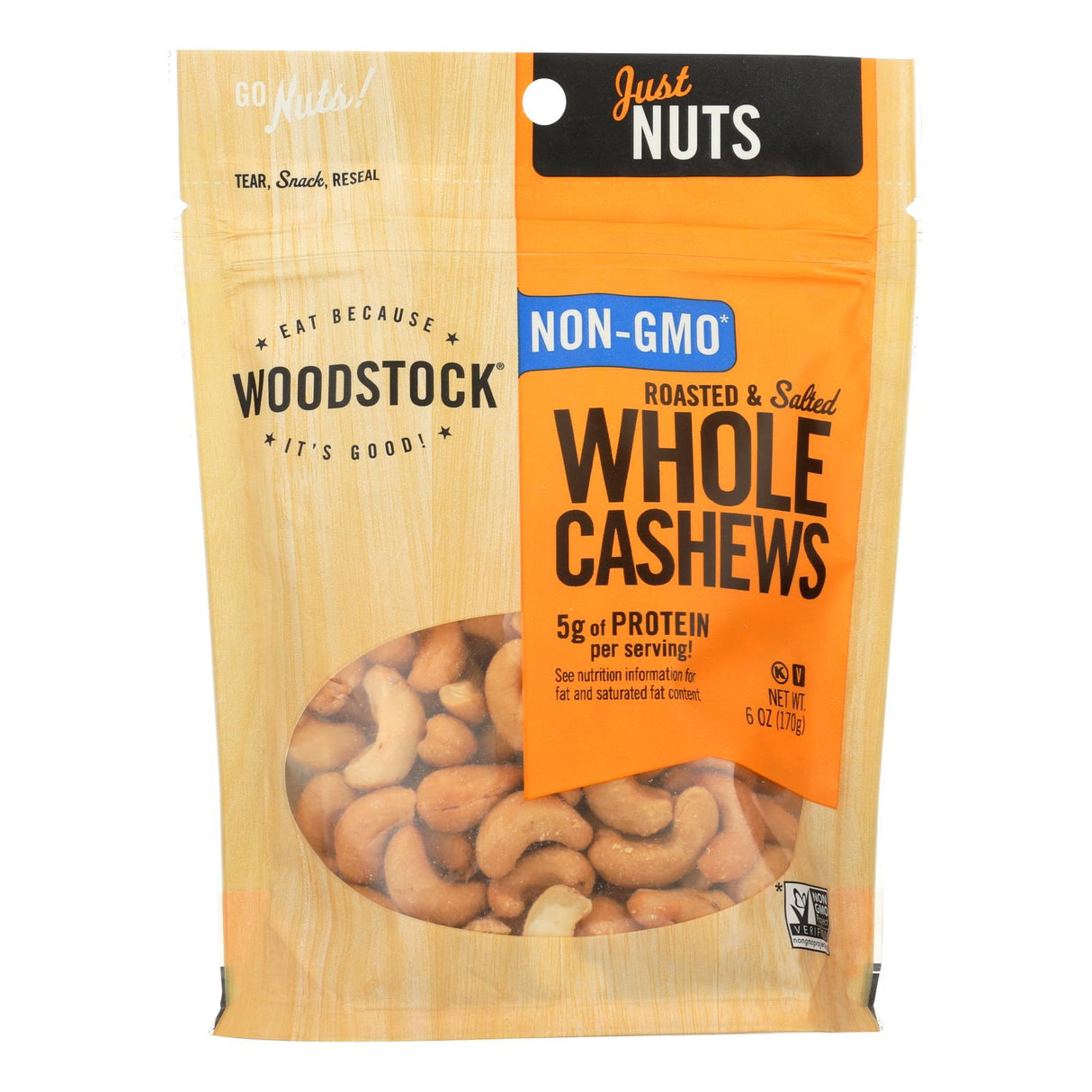 Woodstock Non-GMO Roasted and Salted Cashews (8 x 6 oz.) - Cozy Farm