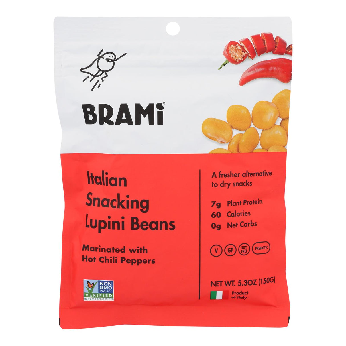 Brami Lupini Beans - 8 Pack, Fiery Hot Pepper Flavor - Cozy Farm