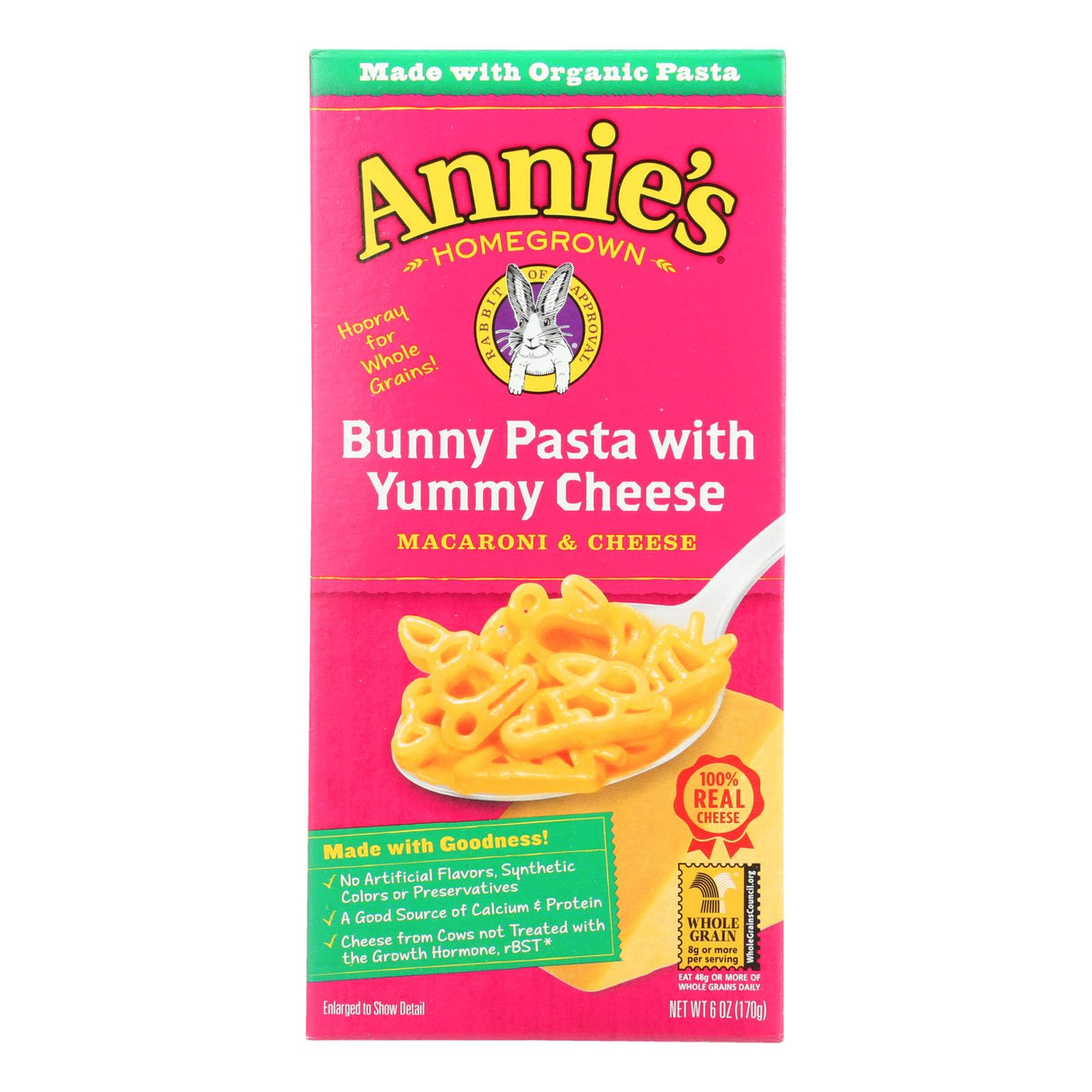 Annie's Homegrown Organic Bunny Pasta Macaroni and Cheese with Yummy Cheese, 6-oz, (Pack of 12) - Cozy Farm