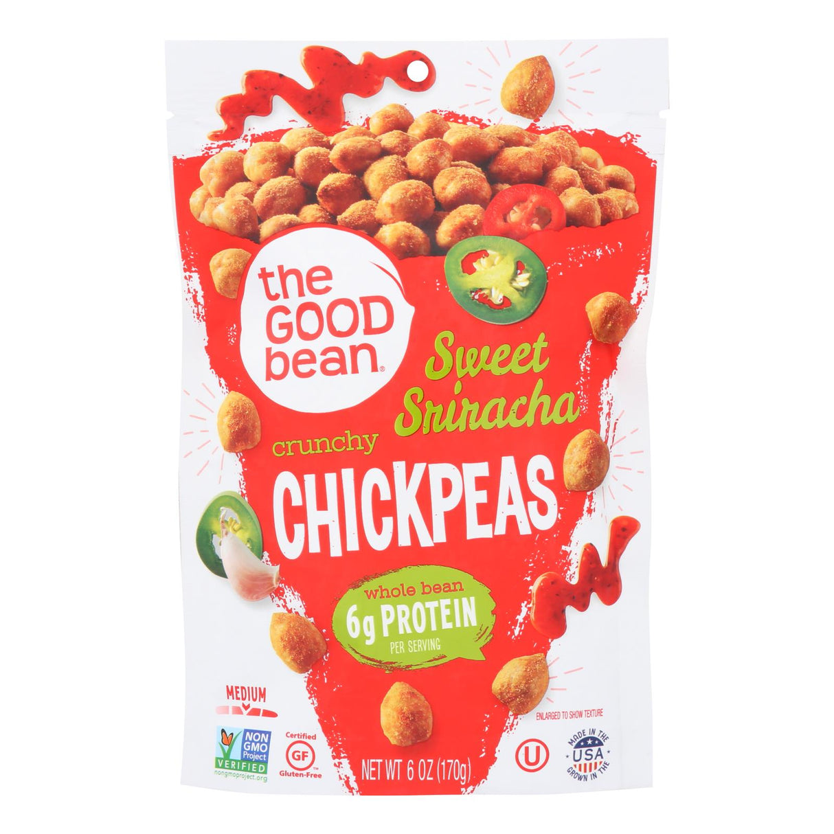 The Good Bean Crunchy Chickpeas Sweet Sriracha (Pack of 6) - 6 Oz. - Cozy Farm