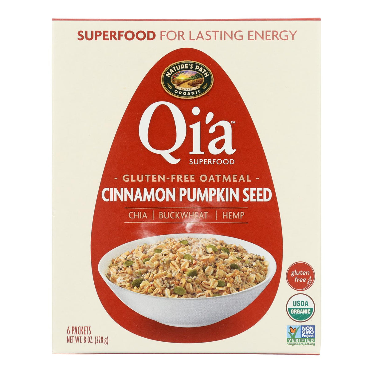 Nature's Path Organic Qi'a Superfood Hot Oatmeal: Cinnamon Pumpkin Seed, 8 Oz. (Pack of 6) - Cozy Farm