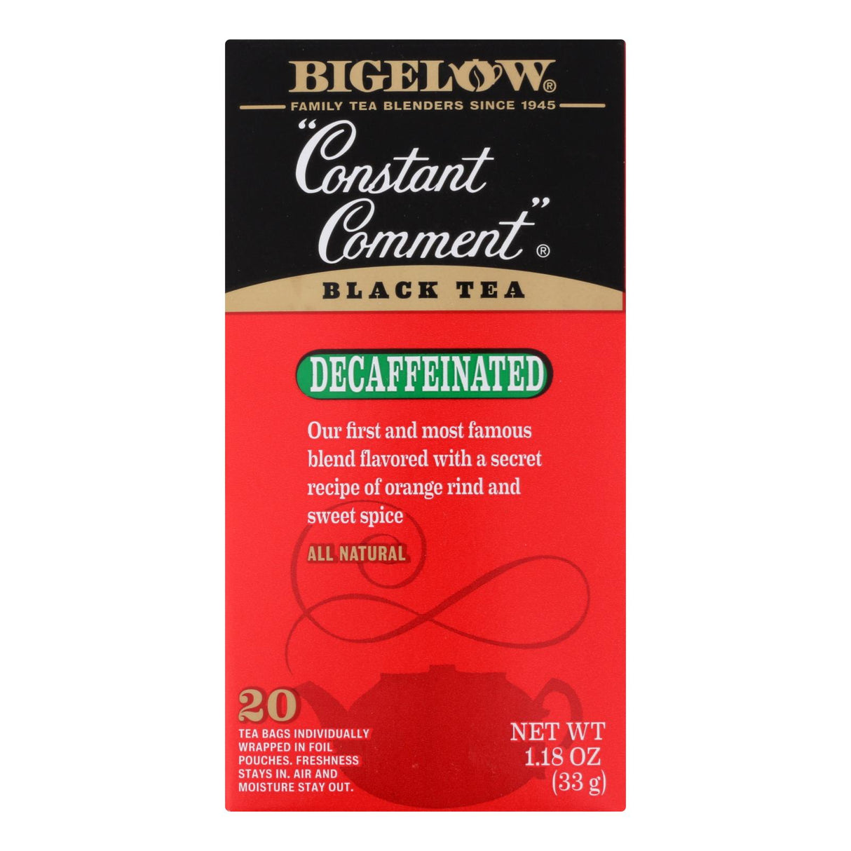 Bigelow Constant Comment Decaf Black Tea, Case of 6 (20 Bags Each) - Cozy Farm