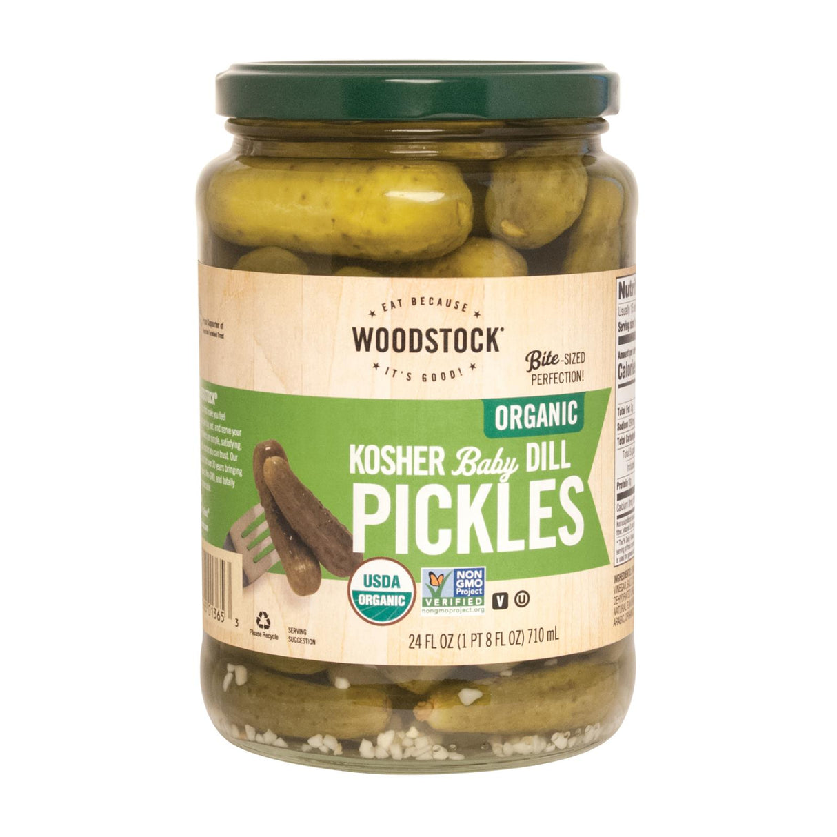 Woodstock Organic Kosher Baby Dill Pickles (Pack of 6 - 24 oz.) - Cozy Farm