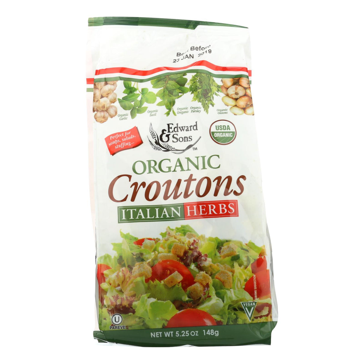 Edward & Sons Organic Italian Herbs Croutons (Pack of 6) - 5.25 Oz. - Cozy Farm