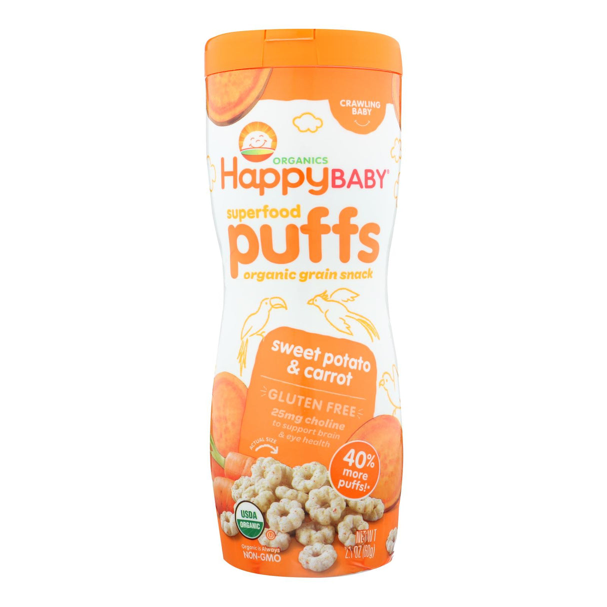 Happy Baby Happy Puffs Sweet Potato, 2.1 Oz (Pack of 6) - Cozy Farm