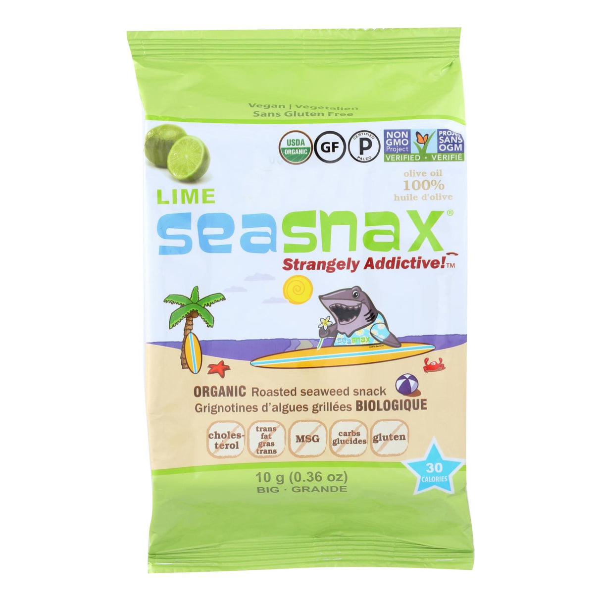 Seasnax Organic Seaweed - Lime - Case of 12 - 0.36 Oz - Cozy Farm