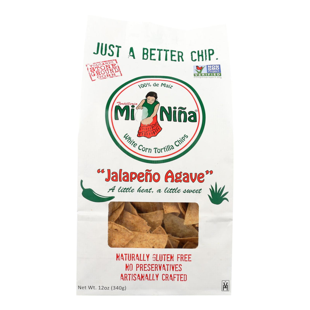Mi Nina's Jalapeño Agave White Corn Tortilla Chips (Pack of 9 - 12 Oz.) - Cozy Farm