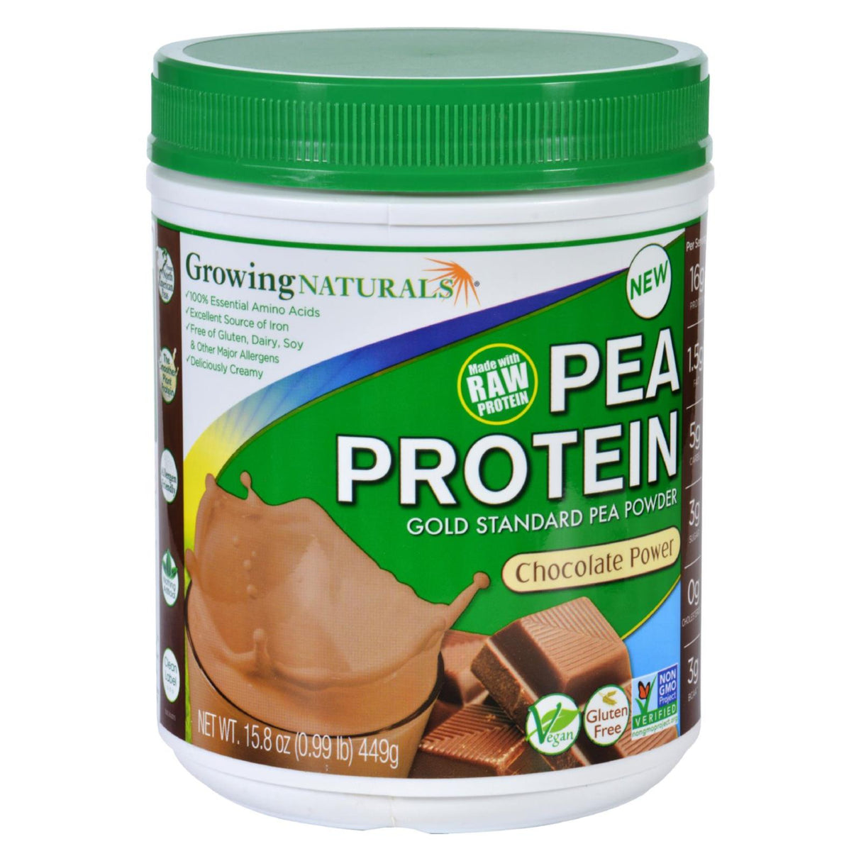 Growing Naturals Chocolat Power Pea Protein Powder - 15.8 Oz. - Cozy Farm