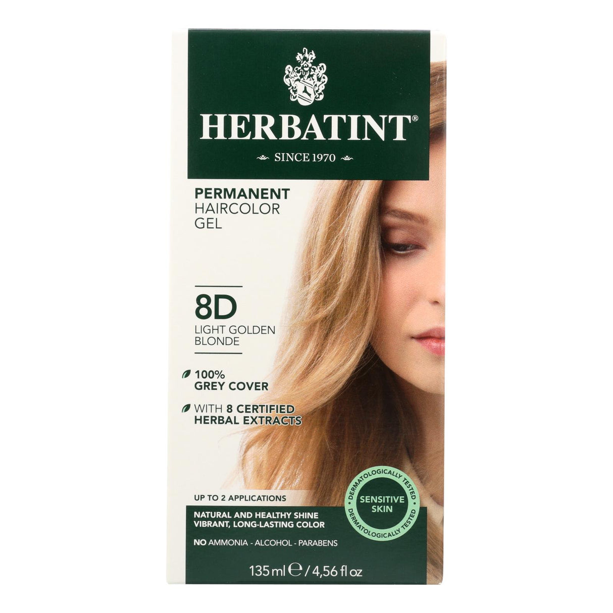 Herbatint Permanent Herbal Haircolor Gel: Vibrant 8D Light Golden Blonde, 135 mL - Cozy Farm
