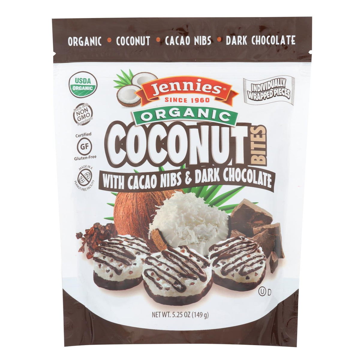 JENNIE'S Organic Cacao Chocolate Coconut Bites (Pack of 6 - 5.25 Oz.) - Cozy Farm