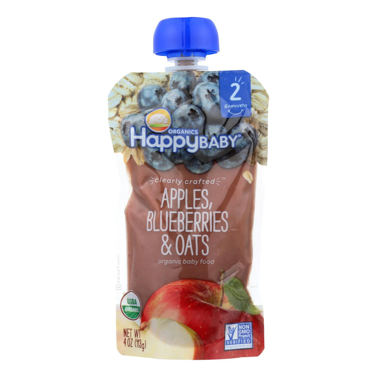 Happy Baby Clearly Crafted Apple Blueberries and Oats, 4 Oz., 16-Pack - Cozy Farm