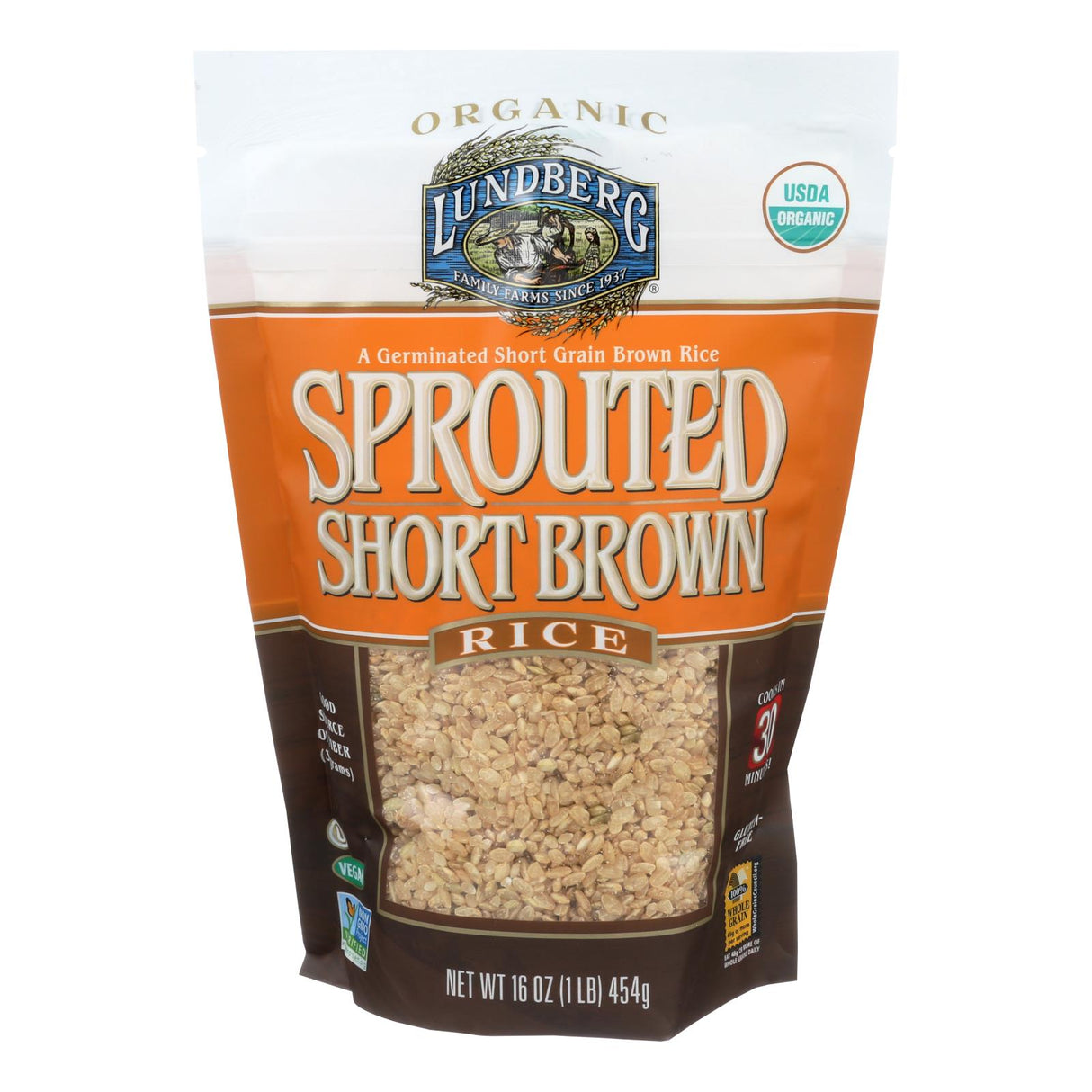Lundberg Sprouted Short Brown Rice, 1 Lb., Pack of 6 - Cozy Farm