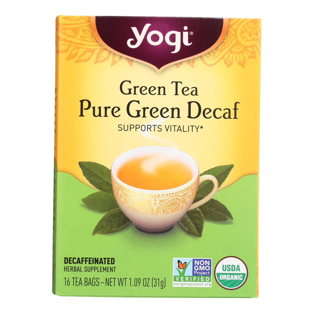 Yogi Organic Green Tea Caffeine-Free, Convenient Pack of 6 (16 Tea Bags Each) - Cozy Farm