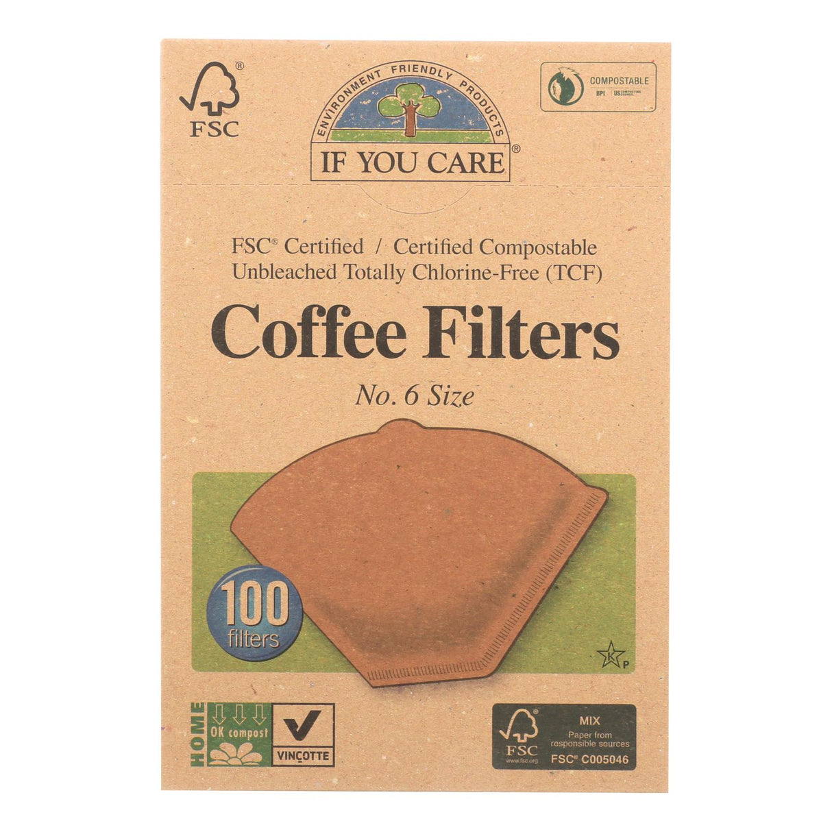 If You Care Cone Coffee Filters, Number 6, Brown, 100 Count - Cozy Farm