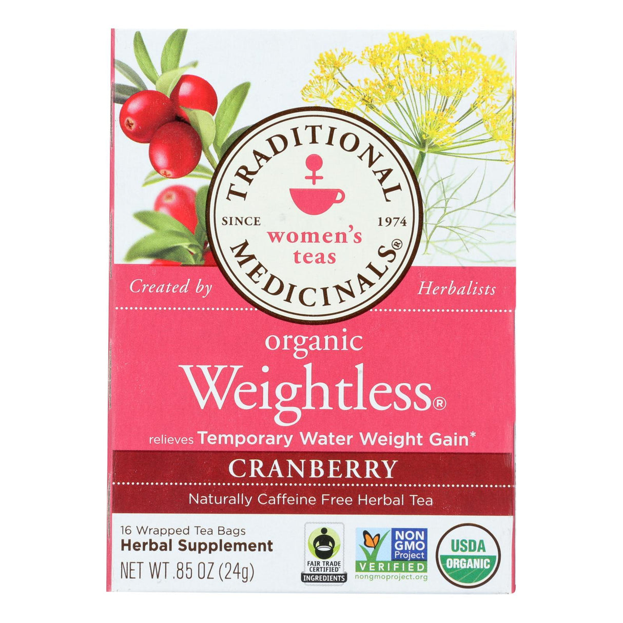 Traditional Medicinals Organic Weightless Cranberry Herbal Tea, 6 Packs of 16 Tea Bags Each - Cozy Farm