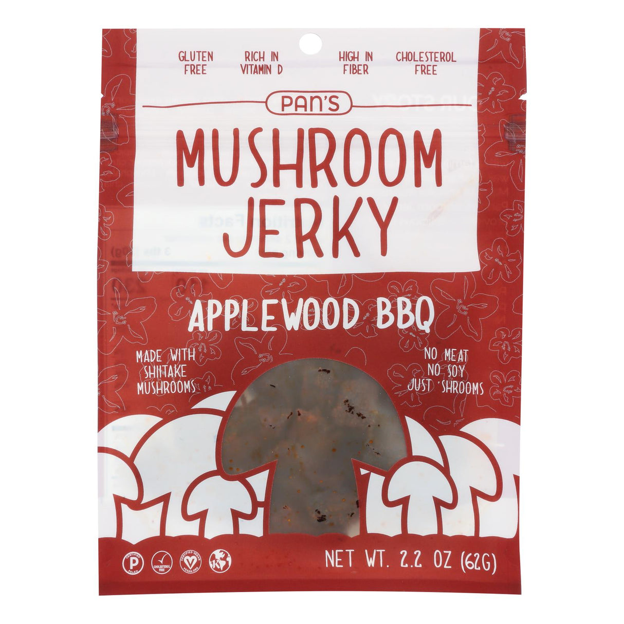 Pan's Mushroom Jerky Applewood BBQ Flavor (Pack of 6 - 2.2 Oz.) - Cozy Farm