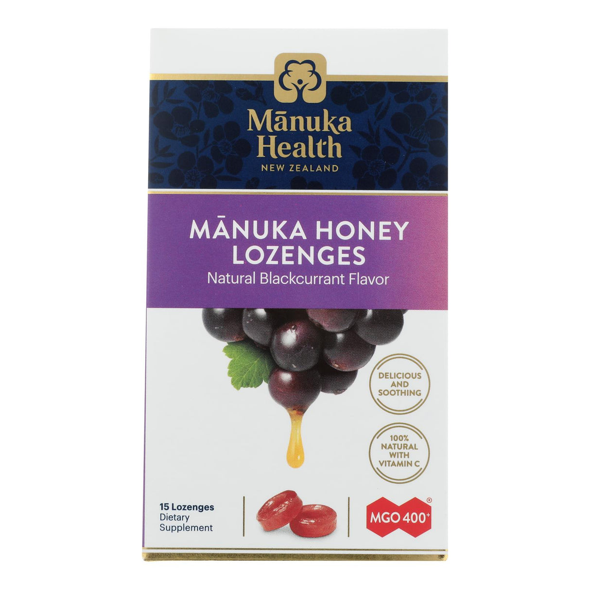 Manuka Health Manuka Honey Lozenges MGO 400+ Blackcurrant (Pack of 15) - Cozy Farm