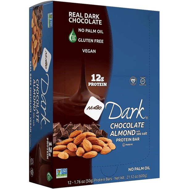 Nugo Dark Chocolate Almond Sea Salt Protein Bars (Pack of 12, 1.76 Oz Each) - Cozy Farm