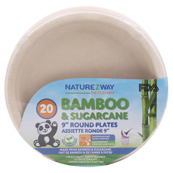 Naturezway 20-Pack Bamboo Round Plates, 9 Inches - Cozy Farm