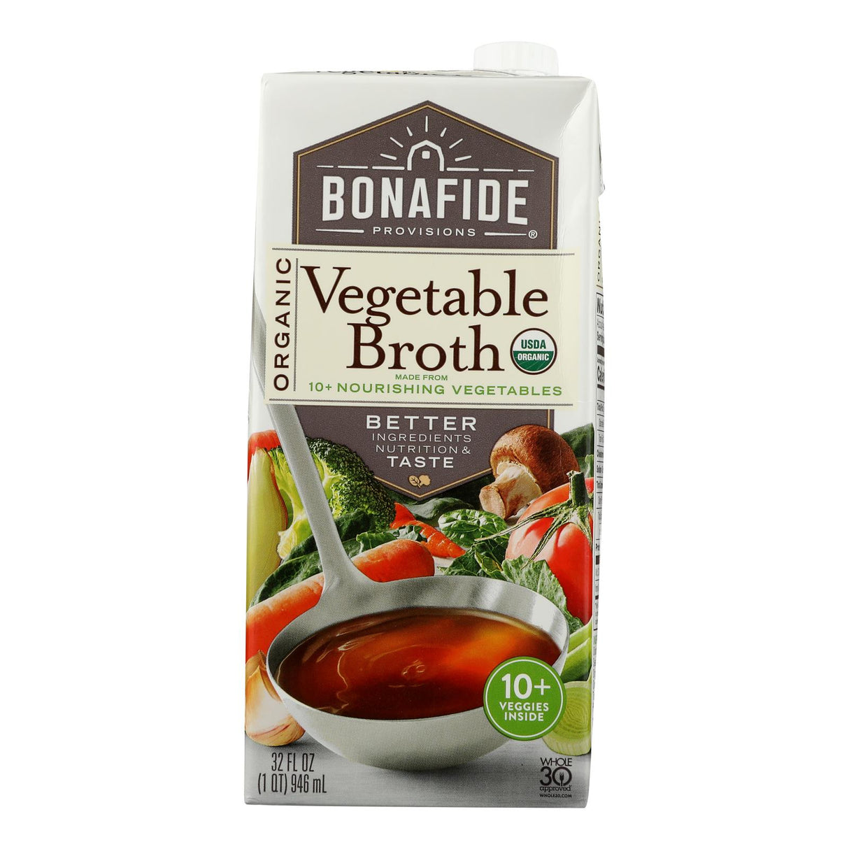 Bonafide Provisions Vegetable Broth - 6 Pack of 32 Oz Cartons - Cozy Farm