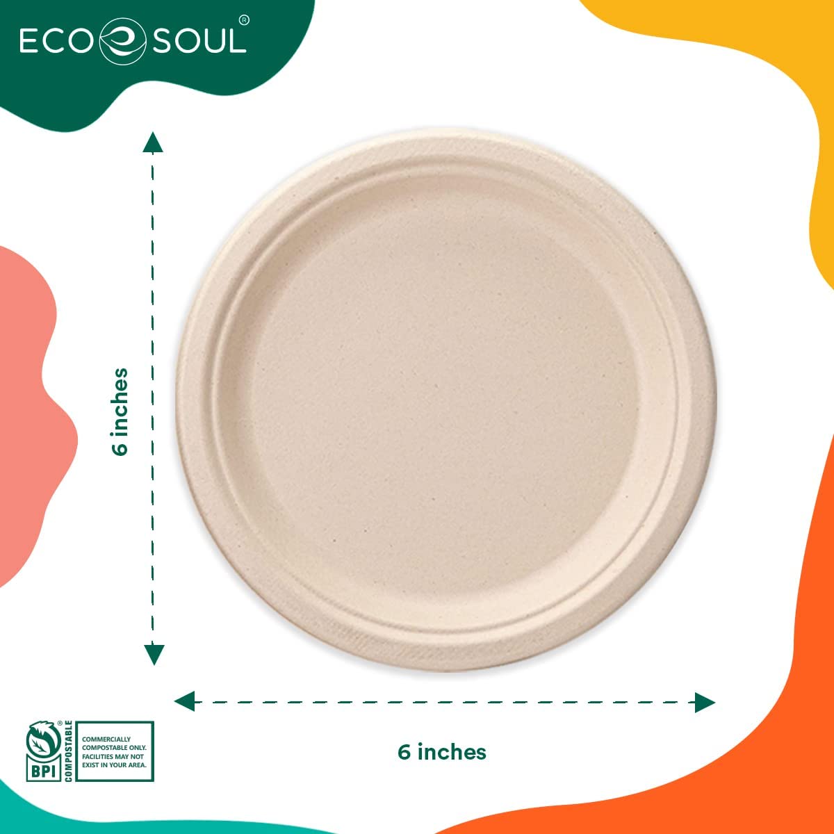 Ecosoul 6-Inch Round Bagasse Plates - Case of 8 (400 Count) - Cozy Farm