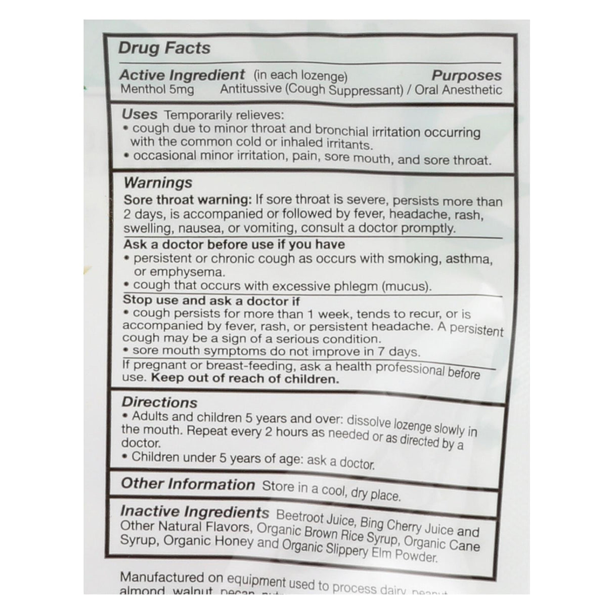 Quantum Research Organic Cough Relief Lozenges, Bing Cherry (18) - Cozy Farm