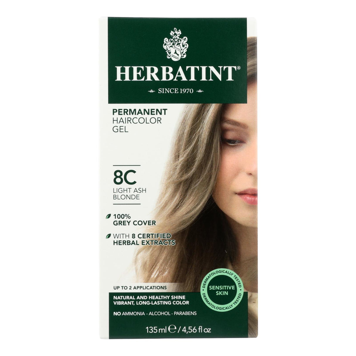 Herbatint Permanent Herbal Haircolor Gel for Silky, Shiny Hair in 8C Light Ash Blonde (135 ml) - Cozy Farm