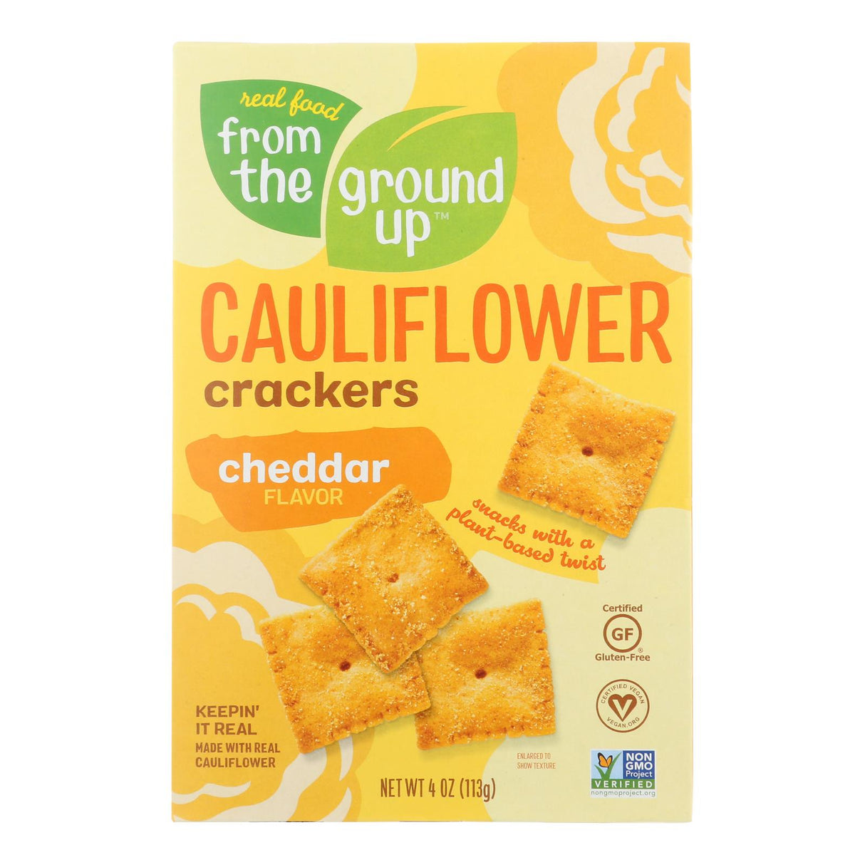 From The Ground Up Aged Cheddar Cauliflower Crackers (Pack of 6) - 4 Oz. - Cozy Farm