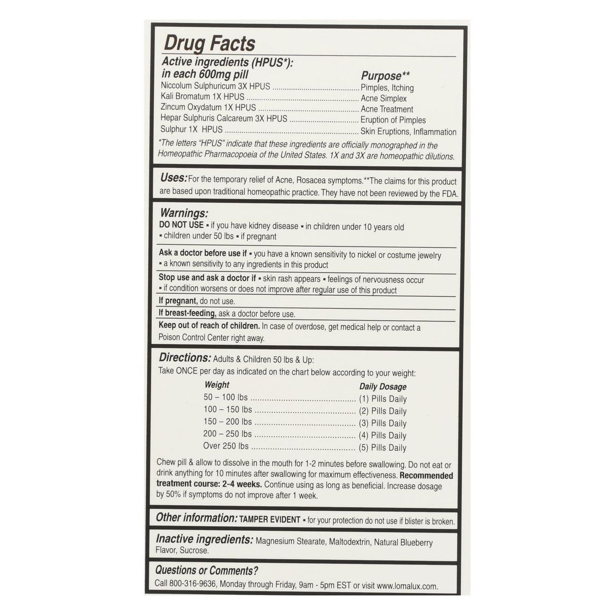 Loma Lux Laboratories Chewable Quick-Dissolving Acne Pill (60 ct.) - Cozy Farm